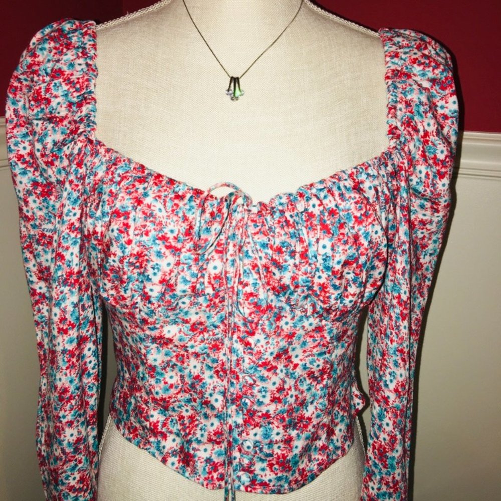 SALE! Beautiful AFRM Red Aqua Form Fitting Top - Picture 2 of 8